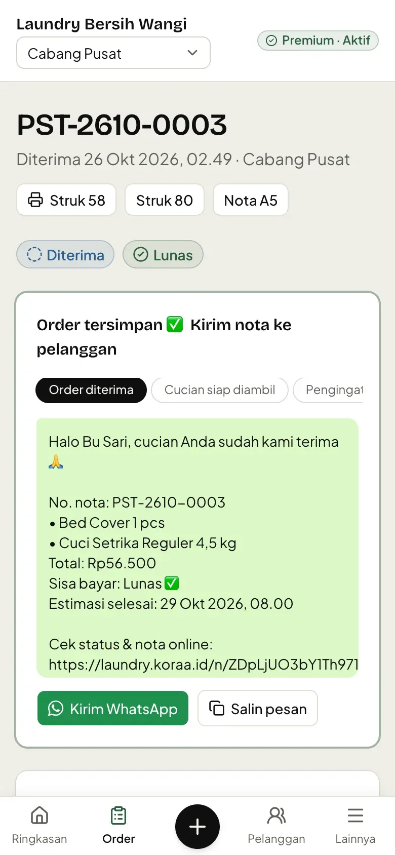 Kirim nota lewat WhatsApp