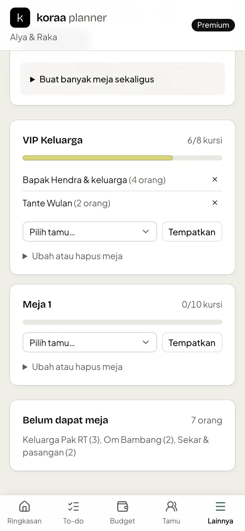 Denah meja