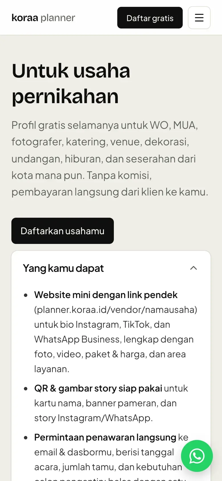 Halaman untuk vendor di HP